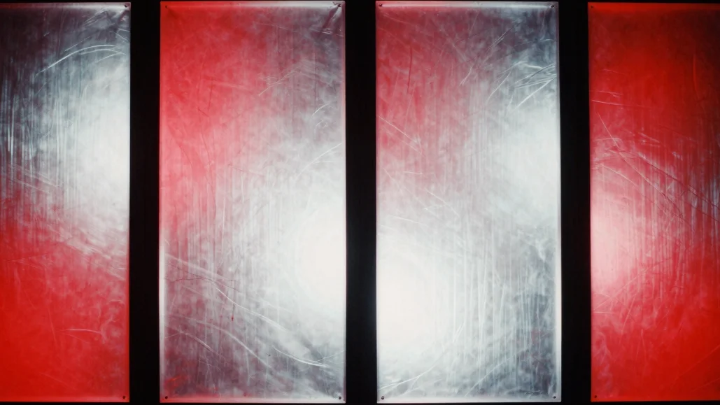 Band portrait in a dark studio with red and white backlight and s